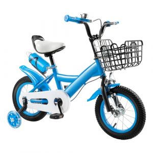 Vélo unisexe avec panier stabilisateurs 12 pouces pour filles et garçons avec roue auxiliaire, frein à rétropédalage (bleu) (Biknltio, neuf)