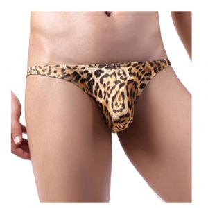 Faringoto Slip pour homme imprimé léopard cool sous-vêtements masculins confortables U convexe Bulge Pouch homme bikini sous-vêtements shorts, doré, S (Faringoto, neuf)