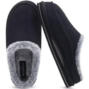 KuaiLu Pantoufles pour support de l'arche hommes Confortable Fausse Fourrure fait Sabot facile à mettre Maison Chaussures Noir Taille 48 (KUAILU-XYL, neuf)