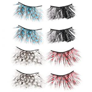 Healeved 4 Paires Faux cils fouetter bande réutilisable cils performants vaporeux faux oeil halloween haloween faux yeux jeu de rôle encanto de couleur denses stickers la plume (Accompany JY, neuf)