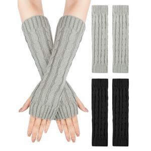 MELLIEX 2 Paires Gants sans Doigts Mitaines Femme a Manches Longues Gants Chauffe Bras Tricotés Longs Demi-Doigts Gants pour Hiver (Pailey, neuf)