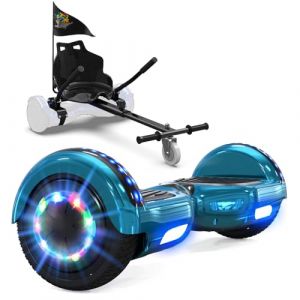 GeekMe Hoverboards avec Hoverkart, Gyropode 6.5 Pouces, Hoverboard avec Haut-Parleur Bluetooth, lumières LED, Cadeau pour Enfant, Adolescent et Adulte (Ratonew, neuf)