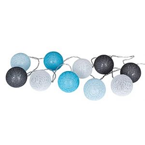 levandeo Guirlande lumineuse 10 boules LED en coton Bleu/gris (living-by-design, neuf)