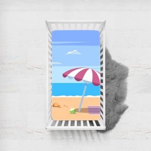 Odot Drap Housse pour Lit de Bébé, Style Dessin Animé Vue Mer Housse de Matelas pour Bébé Drap Housse Douce pour Lit Parapluie et Berceau Draps Housses Enfants (Plage de sable,80x160cm) (Odot, neuf)