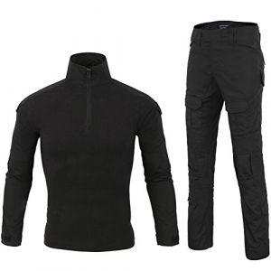 LANBAOSI Chemise de Combat Militaire Homme Uniforme Tactique S&eacute;chage Rapide &agrave; Manches Longues & Pantalon Costume Tenues de Combat Pantalon Militaire Paintball Noir x-Small (LANBAOSI, neuf)