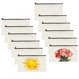 Lot de 12 DIY Pochette Tissu Zipp&eacute;e Vierge, 20.8&times;12CM Trousse en Toile, Pochette Rangement de Tissu, Petite Trousse Maquillage, Trousses &agrave; Crayons Personnalisable pour Activit&eacute;s Classe Enfant Scolaire (LIFEASY STORE, neuf)