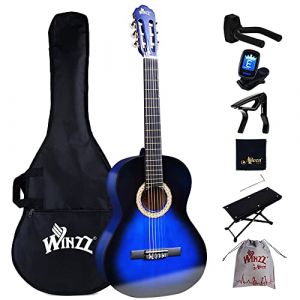 Winzz Guitare classique 4/4 Set D&eacute;butant - 39 Pouces Guitare Classique Kit Avec Cordes en Nylon pour Adultes, Enfants &agrave; partir de 10 Ans et Plus, Bleu (GZAiyun, neuf)