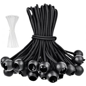 MINISOISO Tendeur Elastique, 40 Pièces Tendeur Elastique Boule, Elastique pour Bache avec 100 Serre-câbles Blancs(10CM), Boucles en Caoutchouc avec Boule,Sandow Elastique pour Bache,Tentes,Camping (TEKTONIX LTD, neuf)