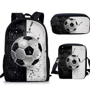 Enfant garçon sets de sacs 3 pcs sac à dos scolaires cartable ensemble, football backpack, sac à bandoulière simple et étui à crayons (C) (FindPitaya, neuf)