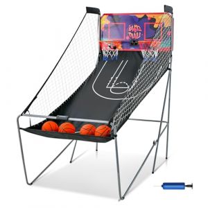 KOMFOTTEU Machine de Tir de Basket-Ball Pliable, Arcade Basket-Ball à Double Panier avec Compteur électronique, 8 en 1 Ensemble de Panier de Basket-Ball avec 4 Balles, 202 x 107 x 205 cm (Violet) (Komfort GmbH, neuf)