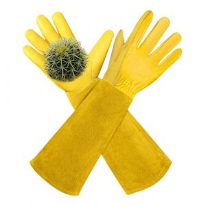 AMFUN Gants De Travail en Cuir R&eacute;sistant aux &Eacute;pines, Gants de Travail en Cuir de Vache, Anti Coupure Gants Rosiers Epineux pour Fermier et Jardinier (M-sans Bretelles) (Riyuu, neuf)