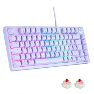 EMPIRE GAMING K248 &ndash; Mechanische Gaming-Tastatur DE (QWERTZ), Kabelgebunden, MX Red, Multimedia-Rad, USB-C, RGB-Hintergrundbeleuchtung, 82 Tasten, Anti-Ghosting, PC/PS4/PS5/Xbox (Blanc) (OptimumWay France, neuf)