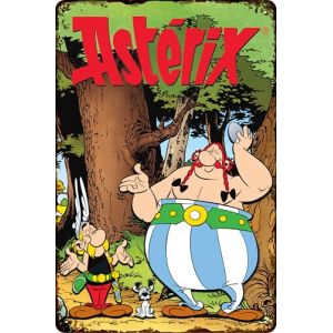 LUCKYLINDE - Plaque en t&ocirc;le r&eacute;tro ASTERIX et OBELIX, s&eacute;rie culte de bande dessin&eacute;e fran&ccedil;aise, 14 x 20 cm (Ast&eacute;rix et Ob&eacute;lix dans la for&ecirc;t) (LuckyLinde, neuf)