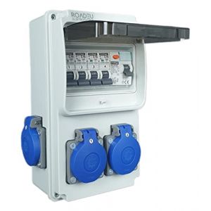RoadEu - Coffret de Chantier 230V, 4x Prises avec interrupteur, IP44 Distributeur de Prises avec disjoncteur différentiel 40A type A/AC, 4x LS C16A. Idéal pour les ateliers, les garages et les usines (RoadEu, neuf)