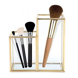 Support pour pinceaux de maquillage, récipient de rangement en verre, peigne doré, pinceaux, stylos, crayons, boîte de rangement, boîte de rangement pour fleurs, pour la maison, (Julianne-EU, neuf)