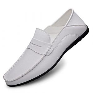 Mocassin Homme Cuir Loafer Homme Conduite Chaussures Casual,Mocassins Homme Cuir,Chaussures en Cuir Homme (39,Blanc,Système Taille Chaussures EU,Numérique,Moyen,Masculin,Adulte) (XIAOSUZHOUDD, neuf)
