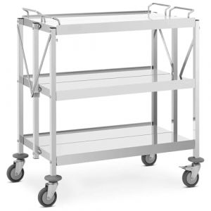 Chariot de Service Pliable en INOX &ndash; 3 Plateaux, Roues avec Frein &ndash; Capacit&eacute; 50 kg par Niveau &ndash; Format Compact ou Large pour Restauration, H&ocirc;tels, Collectivit&eacute;s (Mod&egrave;le Large &ndash; 88 x 50 cm) (PESAGE-MB, neuf)