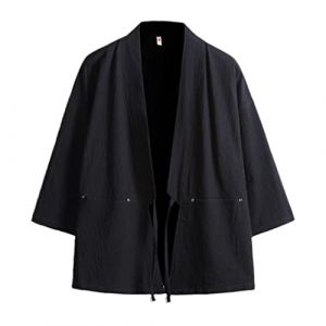 Kimono japonais Harajuku Homme Rouge Coton Kimono Haori Yukata Vêtement traditionnel Japonais Noir 4XL (zhezhebaihuo, neuf)