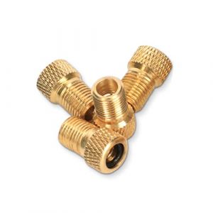 Lot de 4 Adaptateurs de Valve, Bouchon de Valve en Laiton Embout Pompe Vélo Presta à Sclaverand avec Joint d'Étanchéité pour VTT Bicyclette Tricycles (Doré) (WANG JUN DE DIAN, neuf)
