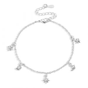 ASH'S CHOICE Bracelet &Eacute;toile Lune en Zircon Argent 925 Femme R&eacute;glable Bracelet, Simples Brillant Bracelets Cadeaux Bijoux de No&euml;l Anniversaire Dipl&ocirc;m&eacute;, pour Femme, Fille (Ash's Choice, neuf)