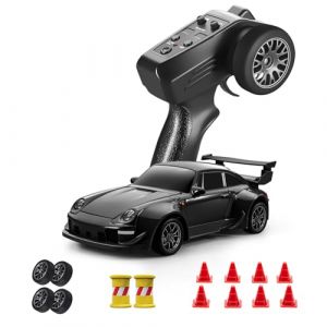ACAMMZAR Voiture Télécommandée Drift avec Gyro, 1:43 Mini RC Drift Cars, 18KM/H 4WD Proportionnel intégral Voiture Télécommandée Tout Terrain avec lumières LED pour Adulte Enfant, Noir (ACAMMZAR EU, neuf)