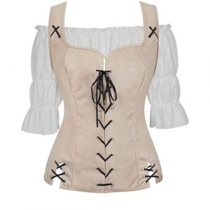 Chemisiers Et Blouses Femme Gilet Veste Pirate Setvintage Gothique Victorien RÉTro MÉDiÉVale Corset Renaissance DÉGuisement Halloween Couleur Abricot 3XL (Josamogre Corset, neuf)