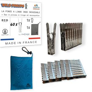 Wild Pinups: 60 Pinces à Linge INOX Incassables Pincinox avec Panier Pince à Linge et Mousqueton. pour Buanderie, Fil à Linge, séchoir à Linge. l'Epingle a Linge Solide, Durable à Vie, Made in France (eTAIL Distribution, neuf)