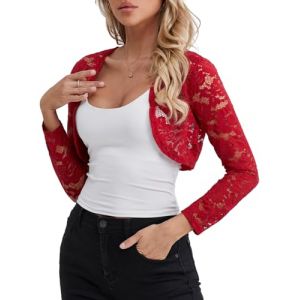 fuinloth Bolero Femme Mariage Dentelle Chic Ete Elegant Bol&eacute;ro C&eacute;r&eacute;monie Vin Rouge XL 44-46 (Fuinloth EU, neuf)