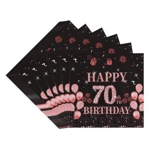 TOPWAYS Serviette Papier Deco Anniversaire 70 ans, 40 Pi&egrave;ces Noir Or Rose Serviette Papier Table Serviette pour F&ecirc;tes Decoration Elle Anniversaire 70 ans Fille Femmes (Serviette Anniversaire 70) (Topways FR, neuf)