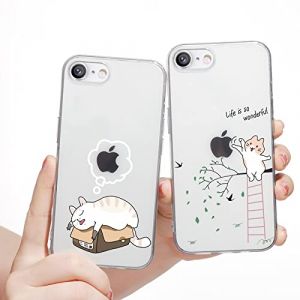 Yoedge 2 pi&egrave;ces Coque pour iPhone 8 Plus/iPhone 7 Plus 5,5", Ultra Fine Etui Transparente Silicone Gel TPU Souple Cover avec Mignon Motif Dessin, Housse de Protection Antichoc Bumper Case, Chat (Herr Dietmar, neuf)
