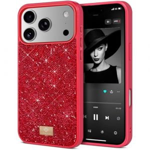 BEZ&reg; Coque pour iPhone 17 Pro Max Paillette, Coque Compatible avec iPhone 17 Pro Max Glitter Series de Etuis avec Bling & Co., &Eacute;tui en Diamant Etincelant et &agrave; Cristal Bling, Rouge &eacute;carlate (TheBlingZ., neuf)