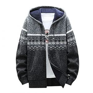 Cardigan Homme Grosse Maille Casual Veste Homme Zipp&eacute; Sweat A Capuche Homme Veste Interieur Polaire Homme Chic Veste Chauffante Homme Avec Poche Manteau Homme Hiver Laine Blousons Homme Exterieur (zenglingchuan, neuf)