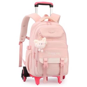 Amythe Cartable a Roulette Fille, 30L Sac &agrave; Dos &agrave; Roulettes pour l'&eacute;cole Primaire et Coll&egrave;ge, Sac a Dos Scolaire D&eacute;contract&eacute; avec Chariot pour Voyages, 6 Roues, Rose (Amythe, neuf)