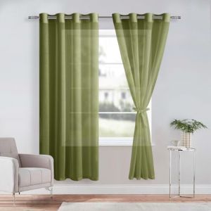 DWCN Lot de 2 Rideaux Voilages à Oeillets pour Fenêtre, Rideau Transparents avec Embrasses pour Salon Chambre d'enfant, Vert Olive, 140x225cm (Largeur x Hauteur) (DWCN EU, neuf)