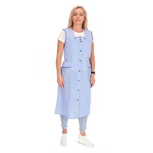 Blouse bouton coton rayé tablier de cuisine robe de maison blouse tablier ceinture, bleu, 42 (Schuerzenfabrik, neuf)