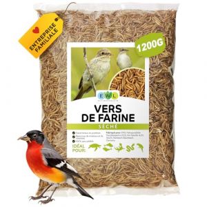 Vers de farine séchés 1,2 kg = 7800 ml Friandise pour oiseaux, poissons, tortues, rongeurs et reptiles, nourriture pour oiseaux sauvages toute l'année, écureuils, hérissons (EWL Naturprodukte, neuf)