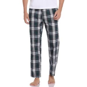 Litherday Pantalon de Pyjama Homme Bas de Pyjama à Carreaux 100% Coton Longue Cofortable Respirant Décontracté Doux,Bleu + Vert + Blanc,XL-2 (GXZ-EU, neuf)