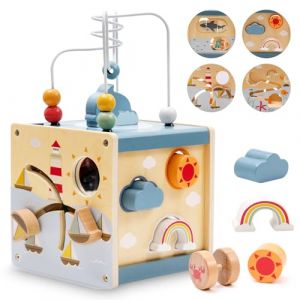 Cube d'activité bébé 1 an Zaxiva, Jouet en Bois bébé, Jeu sensoriel bébé, Cube d'activité Montessori 6 en 1, Jeu sensoriel bébé, Jouet éducatif pour Enfants, Cadeau Bois pour garçon et Fille (DISTASO S.R.L., neuf)
