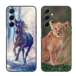 SEHEYA 2 Pi&egrave;ces Coque pour Samsung Galaxy A15 5G / 4G Etui avec Motif Animal Motif Imprim&eacute; Noir Mat Souple Mince Silicone TPU Housse Antichoc Anti-Rayures Protection Cover, Cheval Lion (SEEYA, neuf)
