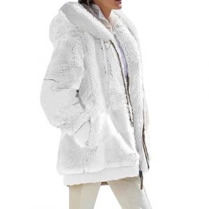 Manteau Femme Hiver Oversize Manteau Fourrure Sweat À Capuche Manteau Femme Hiver Chaud Manteau Femme Hiver Sport Sportswear Femme Doudoune Fine Femme Grande Taille Pas Cher Blanc 3XL (SHONTON, neuf)