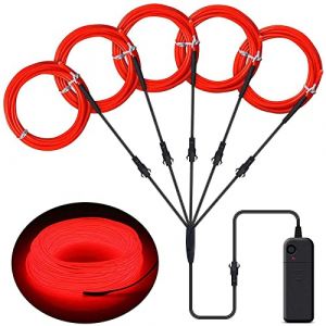 Lychee Portable 5x1 Mètre Lumineux Au Néon Strobing Fil Électroluminescent Flexible Lumineux Au Néon Lumineux EL Wire Rope 3 Modes (Rouge) (Lycheer, neuf)