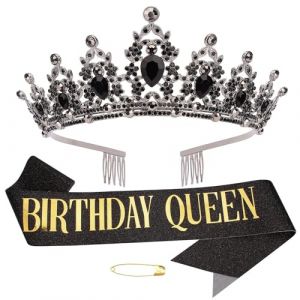 Couronne Anniversaire Femme, Tiara Cristal Couronne, Couronne Princesse Adulte Anniversaire, Couronne Femme pour Concours de Mariée Proms de Mariage Princesse Parties Anniversaire Crown, Noir (iShang Direct, neuf)