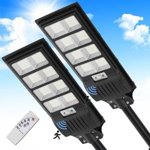 Dibaful 400w Lampadaire Solaire Exterieur - 6500k 10000lm D&eacute;Tecteur de Projecteur LED Jardin Lampe avec T&eacute;L&eacute;Commande 720 LED Blanc Froid IP65 Impermable Pour Garage Rue &Eacute;clairage public 2PCS (liao's store, neuf)