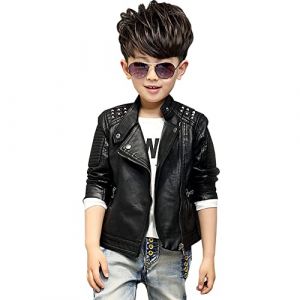 SXSHUN Blouson Faux Cuir Enfant Gar&ccedil;on Filles Manteau Manches Longues Blouson Style Motard Matelass&eacute;, Noir, 5-6 Ans(Hauteur recommand&eacute;e: 120cm) (SXSHUN-EU, neuf)