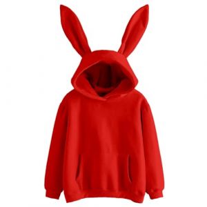 Veste &agrave; capuche avec oreilles de lapin &agrave; manches longues avec oreilles de lapin - Sweat &agrave; capuche western pour femme, Rouge, XL (K_lioy, neuf)