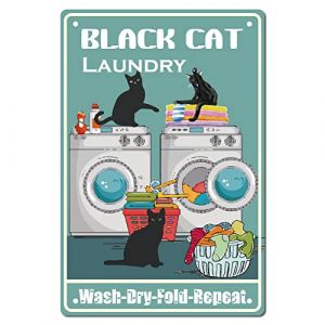 CREATCABIN Plaque en M&eacute;tal en M&eacute;tal avec Chat Noir R&eacute;tro Vintage Dr&ocirc;le D&eacute;coration Murale Art Mural &agrave; Suspendre Fer Peinture Poster Plaque pour Buanderie Maison Jardin Bar Pub Salon Bureau Garage (CREATCABIN FR, neuf)