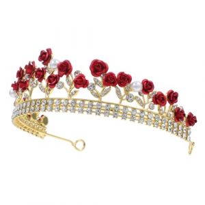 PLAFOPE coiffe conçue à la rose bandeaux dames fleur rose bandeau bandana Accessoire pour cheveux de fille de fleur or rose pour mariage bandeau de cristal bandeau pour cheveux rouge (Comexs, neuf)