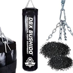 DBX BUSHIDO SPORT Sac de Frappe rempli de granulés de Caoutchouc 130 cm – Sac de 60 kg – Entraînement de Boxe Sport et Kickboxing – Sac de Frappe (Noir avec granulés) (Amzteam-pro, neuf)