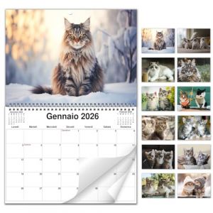 AEYAKA Calendrier Mural Chats 2026 &ndash; Calendrier Mensuel avec Photos de Chats, Format Mural A3, Organiseur Familial et de Bureau, Cadeau Parfait pour les Amoureux Italien (Jintuo-EU, neuf)