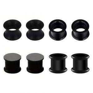 4 Paires Écarteur d Oreilles en Silicone, Écarteur Tunnel Plugs en Silicone d'Étirement des Oreillettes Ecarteur d’Oreille Tunnel 3-25mm Écarteur Tunnel Plugs Bijoux pour Homme Femme (Noir, 8mm) (YUDA-, neuf)